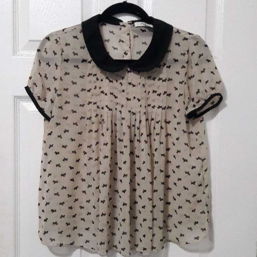 Scottie Dog flowy top with Peter Pan collar